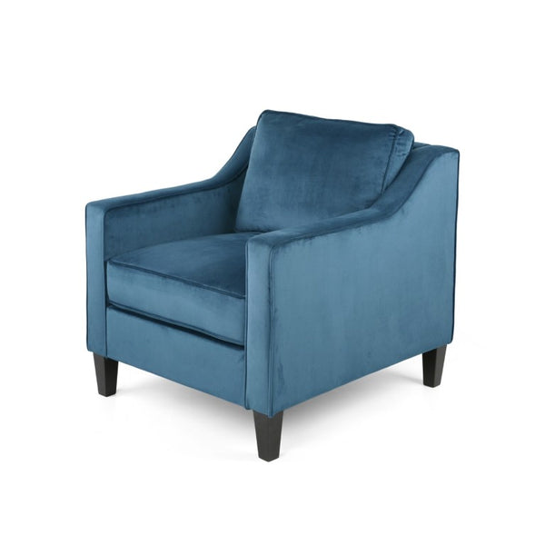 HomeRoots 31 Inch Velvet Upholstered Club Chair with Solid Wood Frame for Stylish Living Rooms Blue / Black 727090