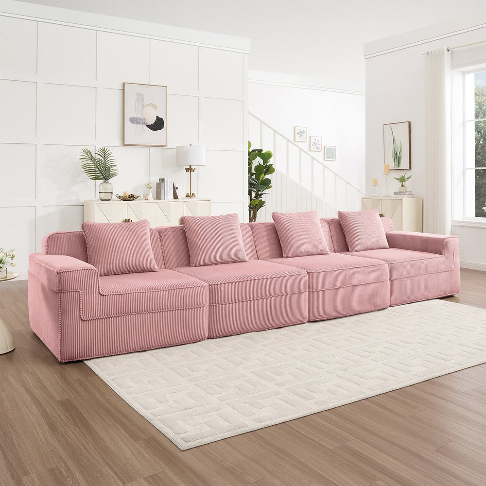 English Elm Modular 4-Seat Boneless Sofa - Plush Pink Corduroy Cloud Sectional Couch With Versatile Design & Comfort W3041S00341