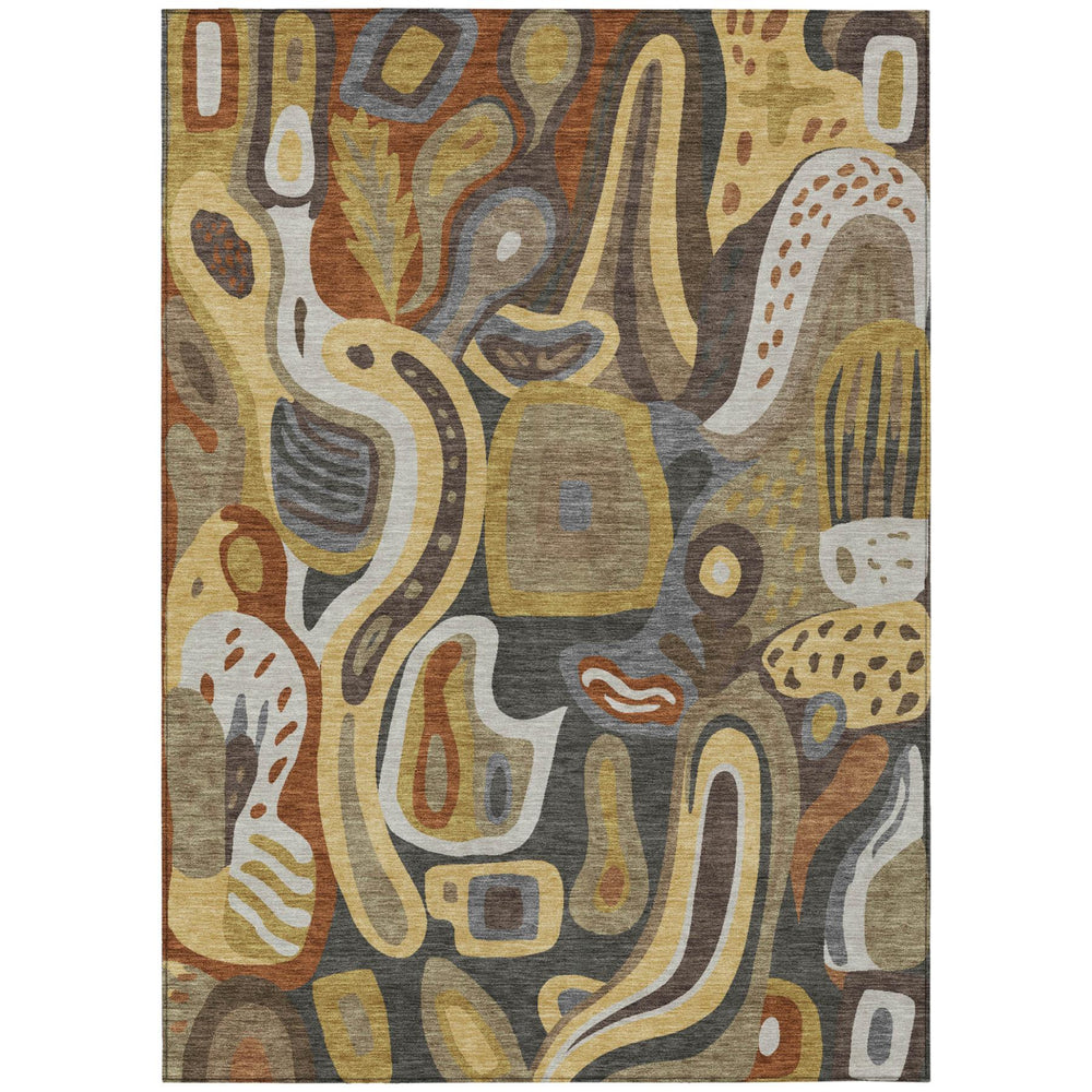 HomeRoots Abstract Washable Polyester Area Rug Indoor Outdoor Low Pile Neutral Warm Tone Decor 5' x 8' 727106