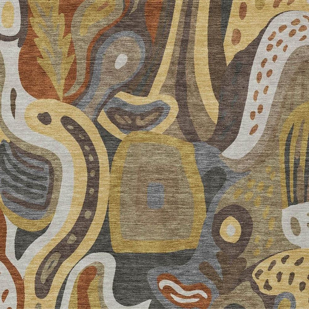 HomeRoots Abstract Washable Polyester Area Rug Indoor Outdoor Low Pile Neutral Warm Tone Decor 5' x 8' 727106