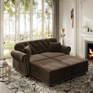 English Elm 63"upholstered Velvet Loveseat with Tufted Back Nailhead Arms Chesterfield Living Room Brown W1885S00380