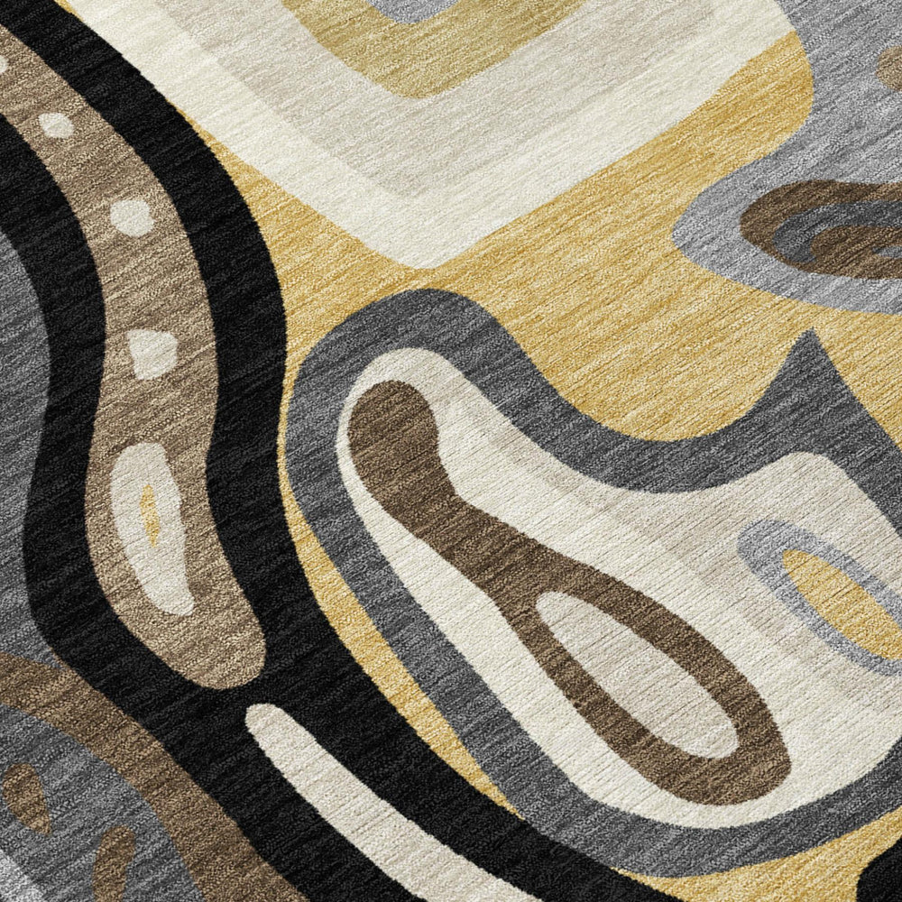 8 Foot Round Abstract Polyester Area Rug in Warm Gold Machine Washable Indoor Outdoor