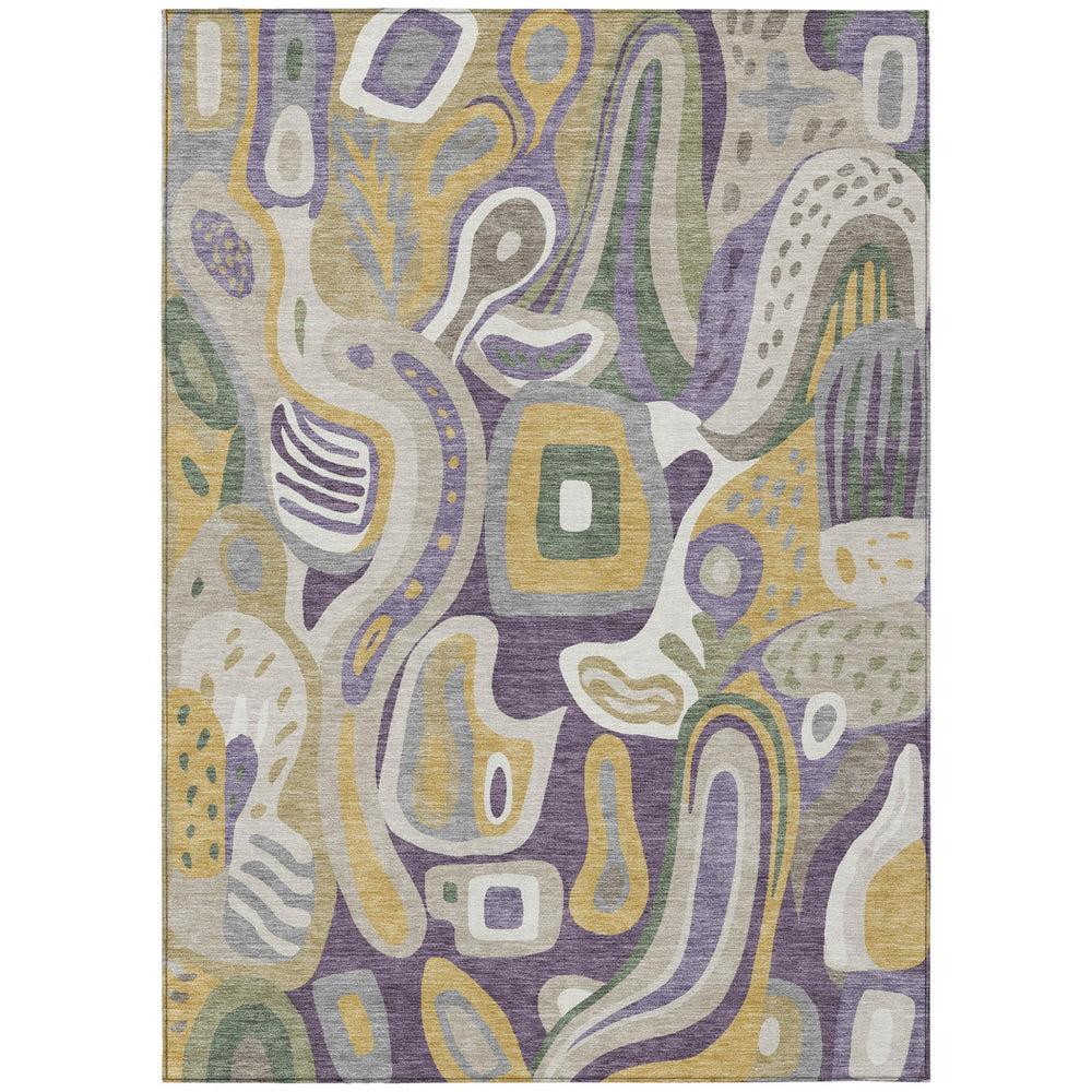 HomeRoots 5 X 8 Abstract Plum Green Polyester Washable Rug for Indoor Outdoor Spaces 727124