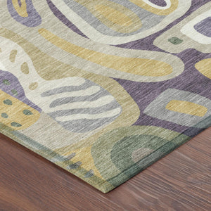 8x10 Abstract Polyester Area Rug Bold Plum Green Washable Indoor Outdoor Patio
