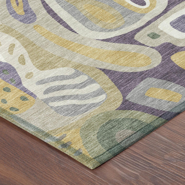 8x10 Abstract Polyester Area Rug Bold Plum Green Washable Indoor Outdoor Patio