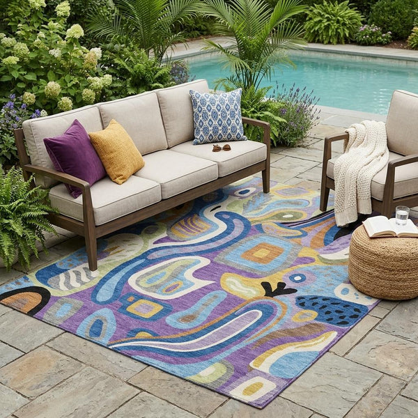 Abstract Purple Plum Washable Polyester Area Rug for Indoor Outdoor High Traffic Spaces