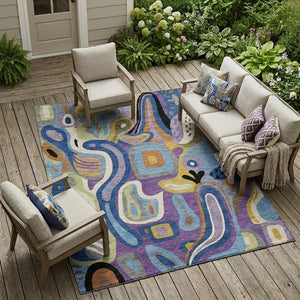 Abstract Purple Plum Washable Polyester Area Rug for Indoor Outdoor High Traffic Spaces