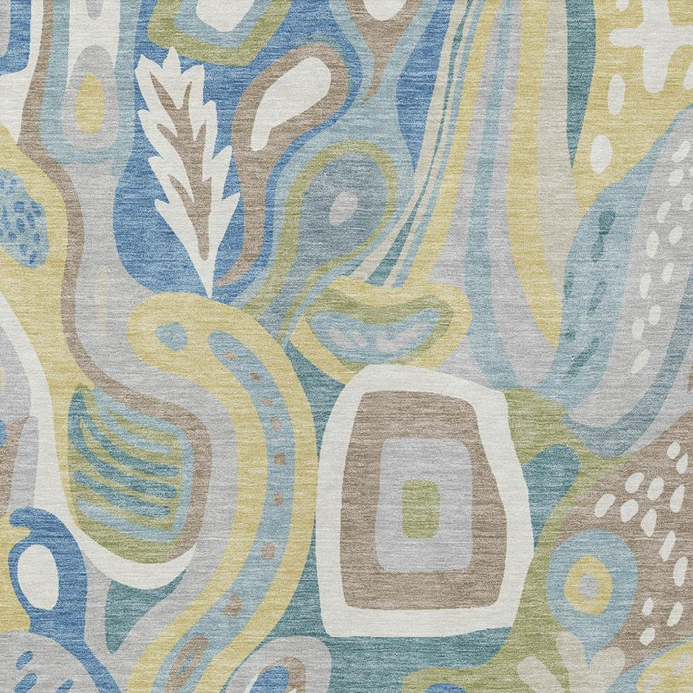 HomeRoots Abstract Teal Washable Polyester Area Rug for Indoor Outdoor Patios and Living Rooms 5' x 8' 727136