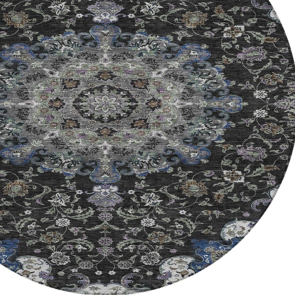8 Foot Round Medallion Polyester Area Rug for Patios Living Rooms and Entryways