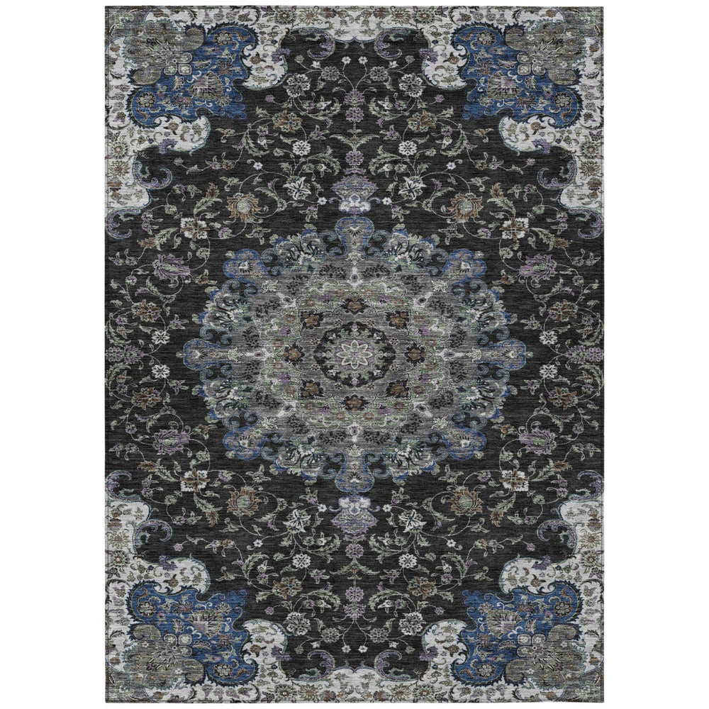 HomeRoots 9x12 Floral Medallion Indoor Outdoor Washable Polyester Area Rug with Non-slip Backing 727151