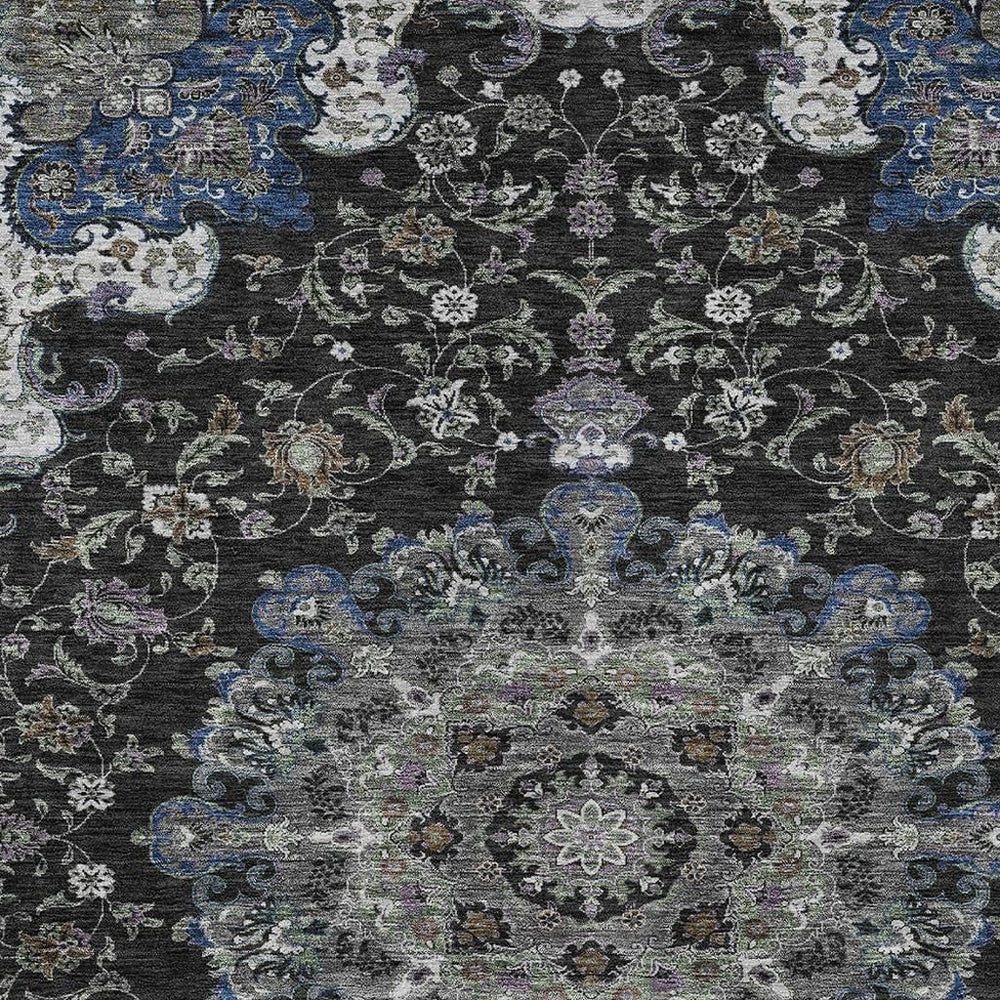 HomeRoots 9x12 Floral Medallion Indoor Outdoor Washable Polyester Area Rug with Non-slip Backing 727151