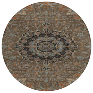 HomeRoots 8' Round Floral Medallion Polyester Area Rug Washable for Patio and Indoor Use 727155