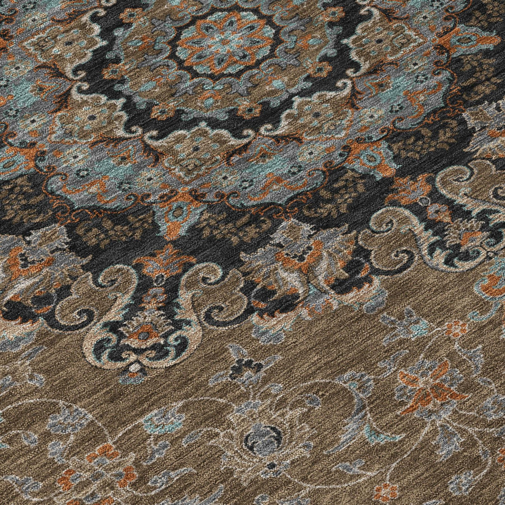 HomeRoots 8' Round Floral Medallion Polyester Area Rug Washable for Patio and Indoor Use 727155