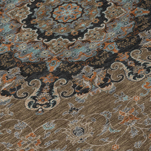 8' Round Floral Medallion Polyester Area Rug Washable for Patio and Indoor Use