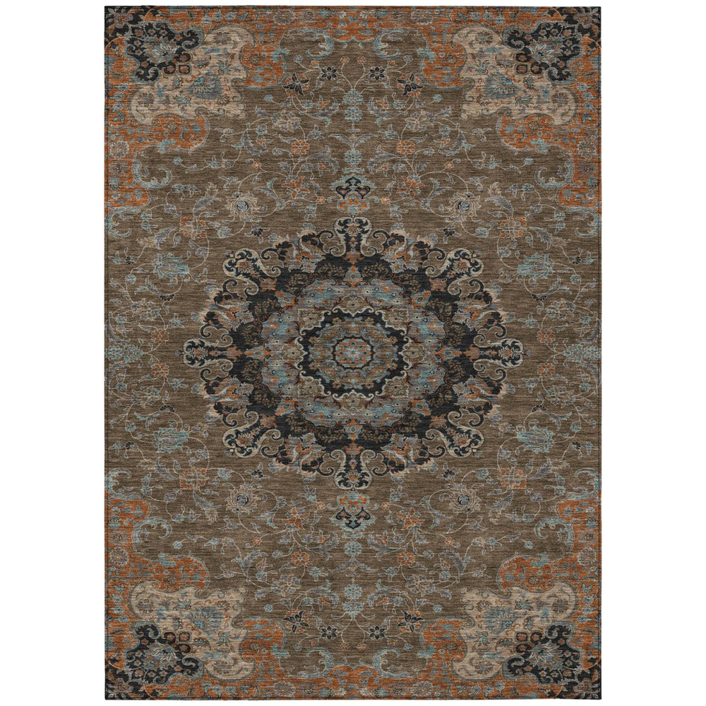 HomeRoots Floral Medallion Polyester Area Rug Machine Washable for Indoor Outdoor Patio Living Room 8' x 10' 727156
