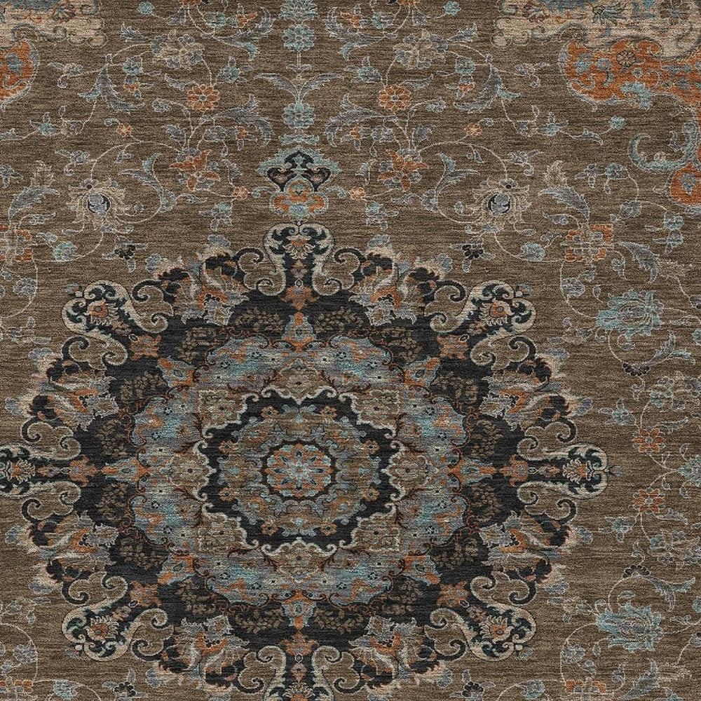 HomeRoots Floral Medallion Polyester Area Rug Machine Washable for Indoor Outdoor Patio Living Room 8' x 10' 727156