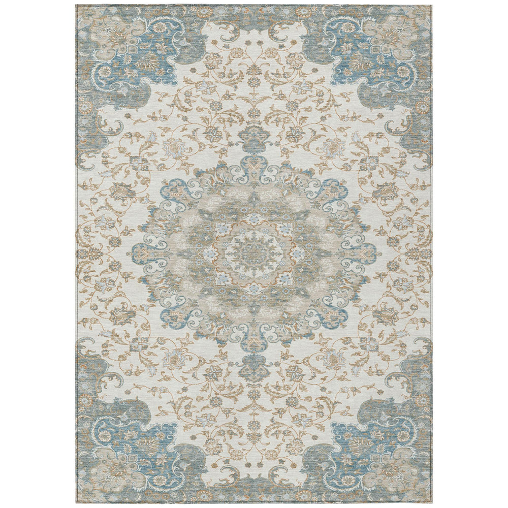 HomeRoots Washable Polyester Floral Medallion Area Rug for Indoor Outdoor Patio and Living Room Decor 8' x 10' 727168
