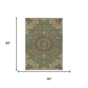 Floral Medallion Polyester Area Rug Washable Uv Resistant for Indoor Outdoor Patio Living Room