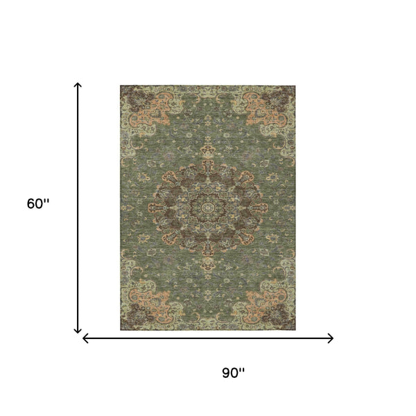 Floral Medallion Polyester Area Rug Washable Uv Resistant for Indoor Outdoor Patio Living Room