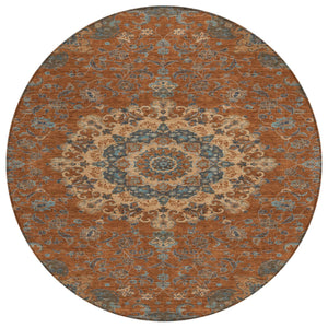 HomeRoots 8 Ft Round Floral Medallion Polyester Rug Washable Uv Resistant Indoor Outdoor Decor 727179