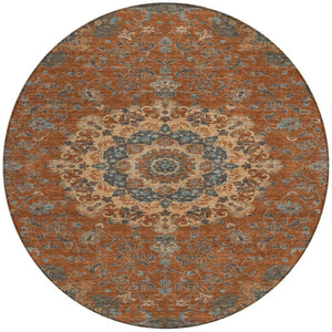 8 Ft Round Floral Medallion Polyester Rug Washable Uv Resistant Indoor Outdoor Decor