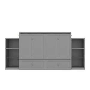 English Elm Full Size Murphy Bed With Stylish Light Gray Finish, Spacious Storage Drawers & Shelves For Versatile Spaces W1580S00252