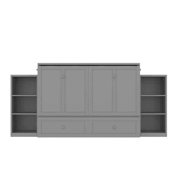 English Elm Full Size Murphy Bed With Stylish Light Gray Finish, Spacious Storage Drawers & Shelves For Versatile Spaces W1580S00252