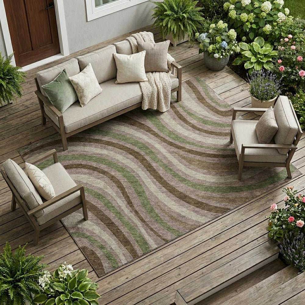 HomeRoots Striped Polyester Area Rug Machine Washable Indoor Outdoor Low Pile with Felt Backing 10' x 14' 727194