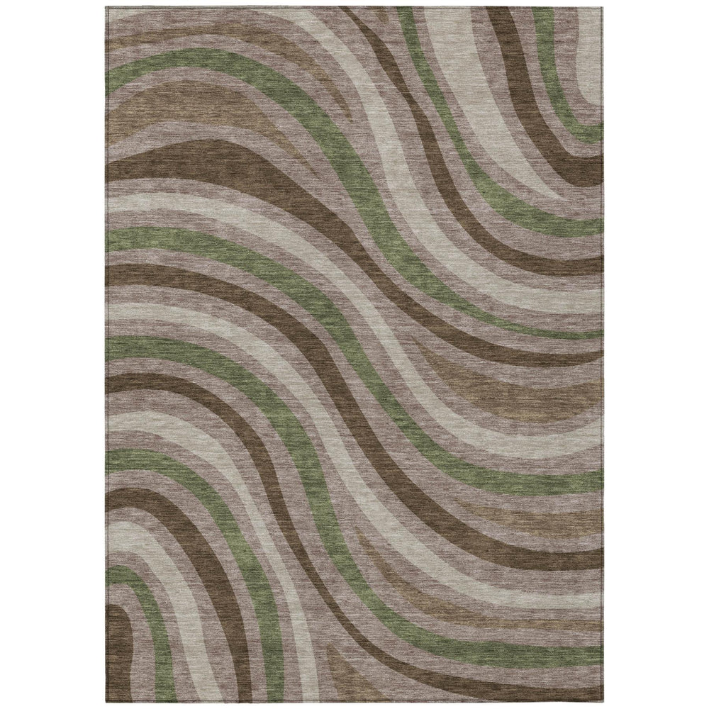 HomeRoots Striped Polyester Area Rug Machine Washable Indoor Outdoor Low Pile with Felt Backing 10' x 14' 727194