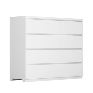 English Elm 8 Drawer Tall Chest Slim Particleboard Build Smooth Gliding Storage for Bedroom Closet White W409S00030