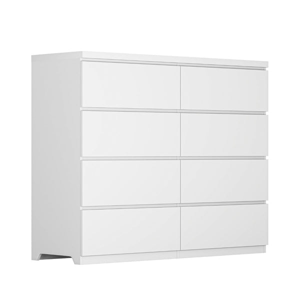 English Elm 8 Drawer Tall Chest Slim Particleboard Build Smooth Gliding Storage for Bedroom Closet White W409S00030