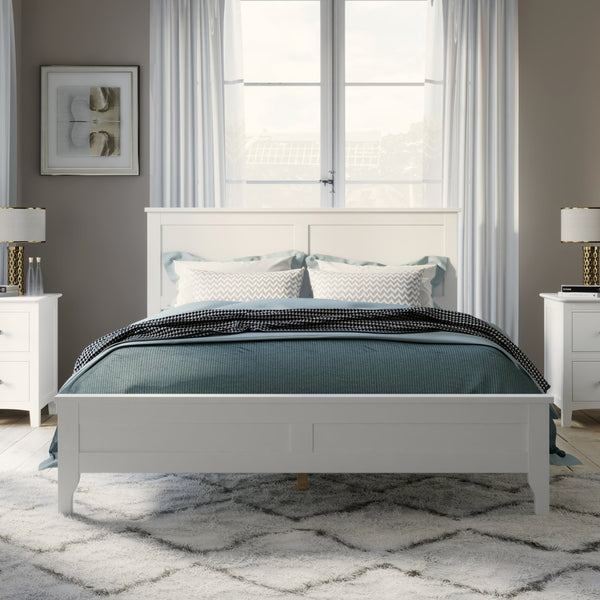 English Elm Modern Solid Wood Full Platform Bed with Slatted Headboard, Pine/MDF Frame, 550LB Capacity, No Box Spring Needed White 83.5 L x 16.5 W x 5 H N701P301000K