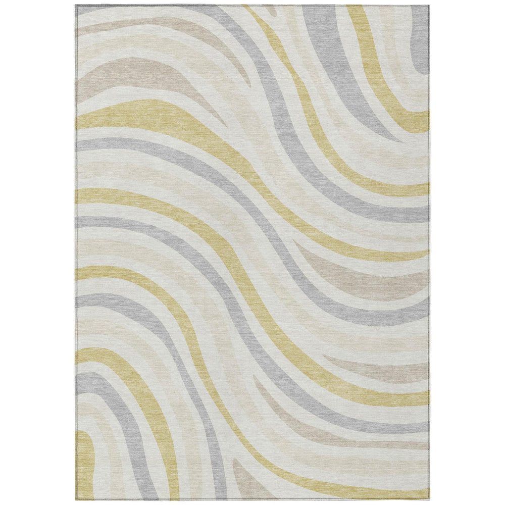 HomeRoots Striped Washable Polyester Indoor Outdoor Area Rug with Low Pile Felt Back for Living Spaces 5' x 8' 727202