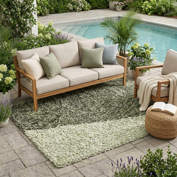 Sage Green Striped Washable Polyester Area Rug for Indoor Outdoor Patio and Living Room Use