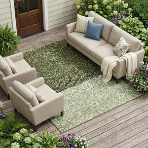Sage Green Striped Washable Polyester Area Rug for Indoor Outdoor Patio and Living Room Use