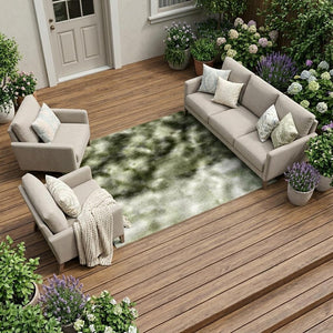 Sage Green Striped Washable Polyester Area Rug for Indoor Outdoor Patio and Living Room Use