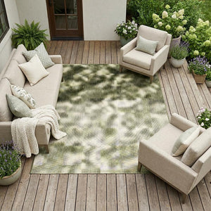 Sage Green Striped Washable Polyester Area Rug for Indoor Outdoor Patio and Living Room Use