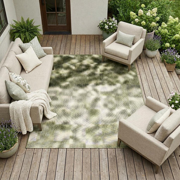 Sage Green Striped Washable Polyester Area Rug for Indoor Outdoor Patio and Living Room Use