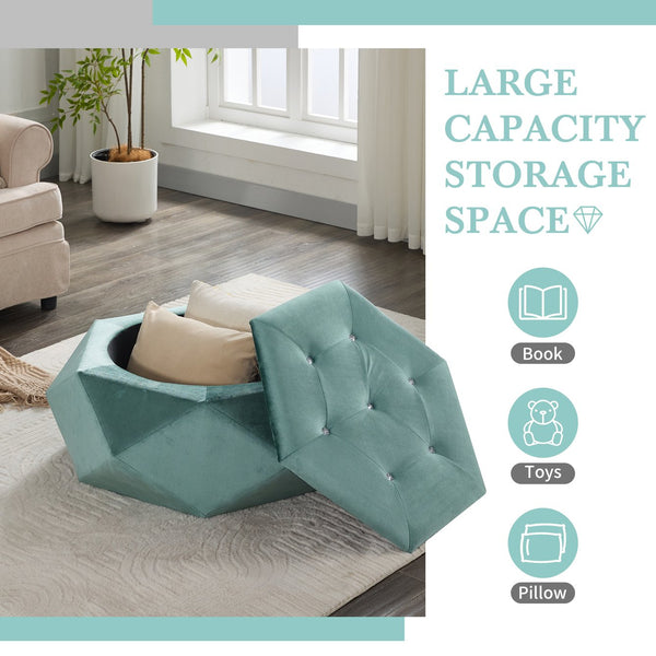 English Elm Christopher Knight Home® - Elegant Velvet Polygon Diamond Tufted Storage Ottoman with Spacious Interior, Durable Multi-Use Seating and Footrest Green 34.64 L x 29.75 W x 15 H N761P277690F