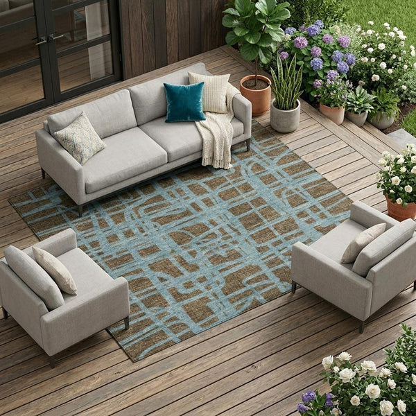 Abstract Washable Polyester Area Rug for Indoor Outdoor Living Spaces Patios and Entryways