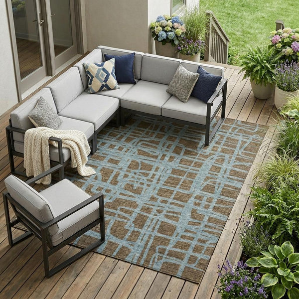 Abstract Washable Polyester Area Rug for Indoor Outdoor Living Spaces Patios and Entryways