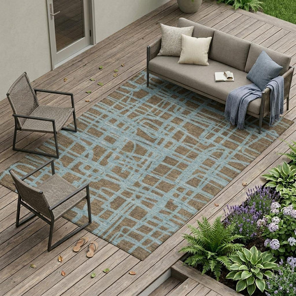 Abstract Washable Polyester Area Rug for Indoor Outdoor Living Spaces Patios and Entryways