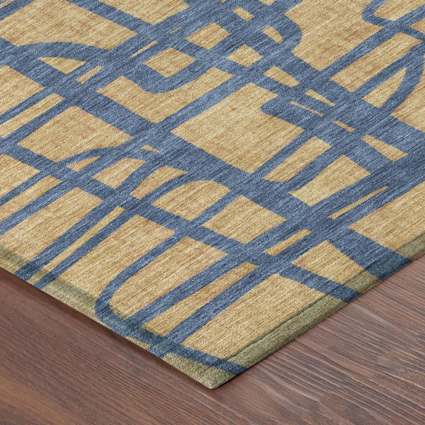 Abstract Gold Copper Polyester Area Rug Washable Indoor Outdoor Stain Resistant Felt Back