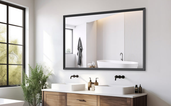 English Elm 60"X40" Oversized Modern Mirror With Black Aluminum Frame - Perfect For Bathroom, Living Room & More! W708P297668