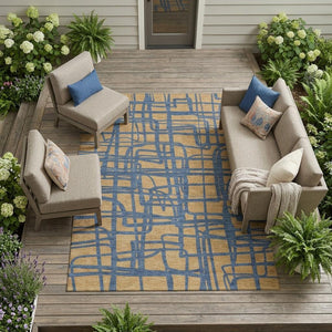 Abstract Gold Copper Polyester Area Rug Washable Indoor Outdoor Stain Resistant Felt Back
