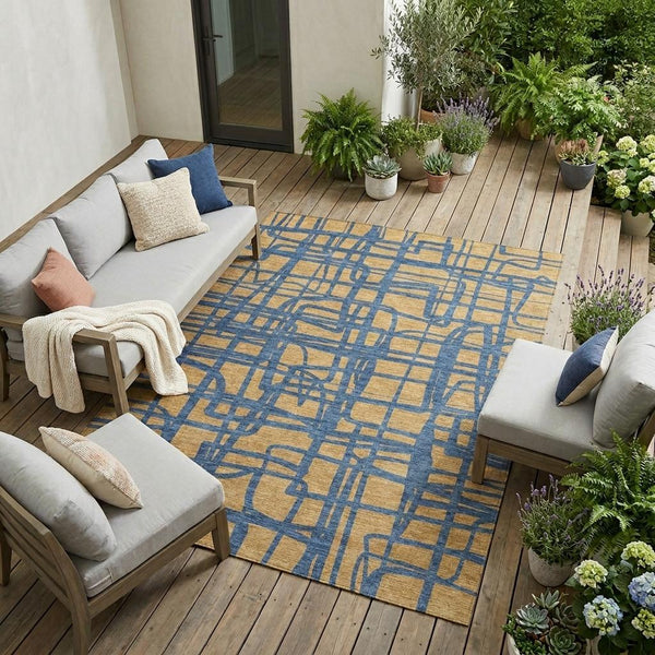 Abstract Gold Copper Polyester Area Rug Washable Indoor Outdoor Stain Resistant Felt Back
