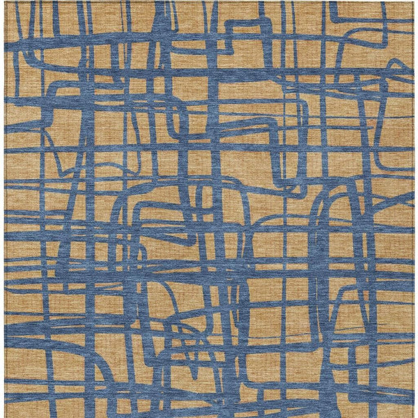 Abstract Gold Copper Polyester Area Rug Washable Indoor Outdoor Stain Resistant Felt Back