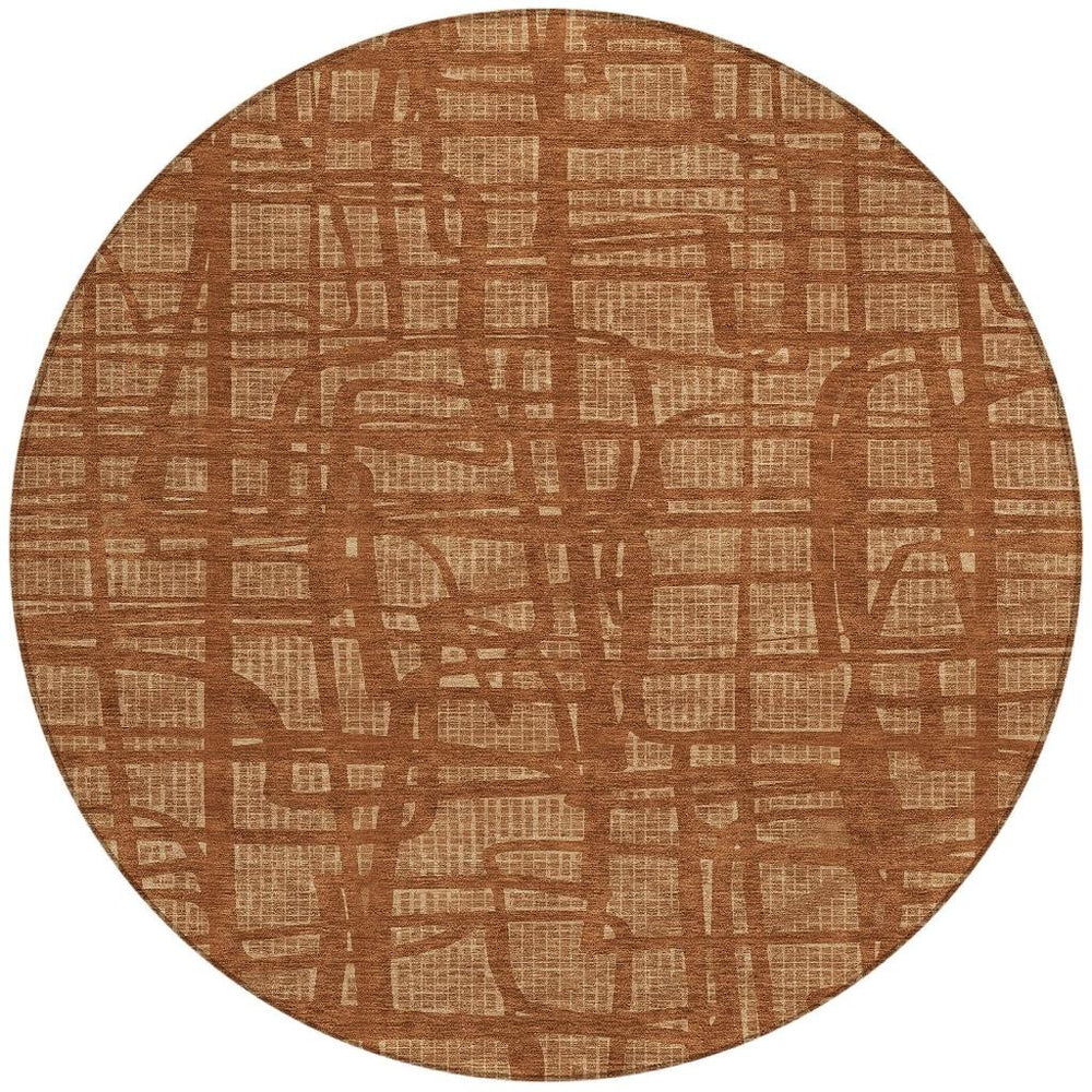 HomeRoots 8 Foot Round Abstract Geometric Rug in Orange Copper Washable Indoor Outdoor 727251
