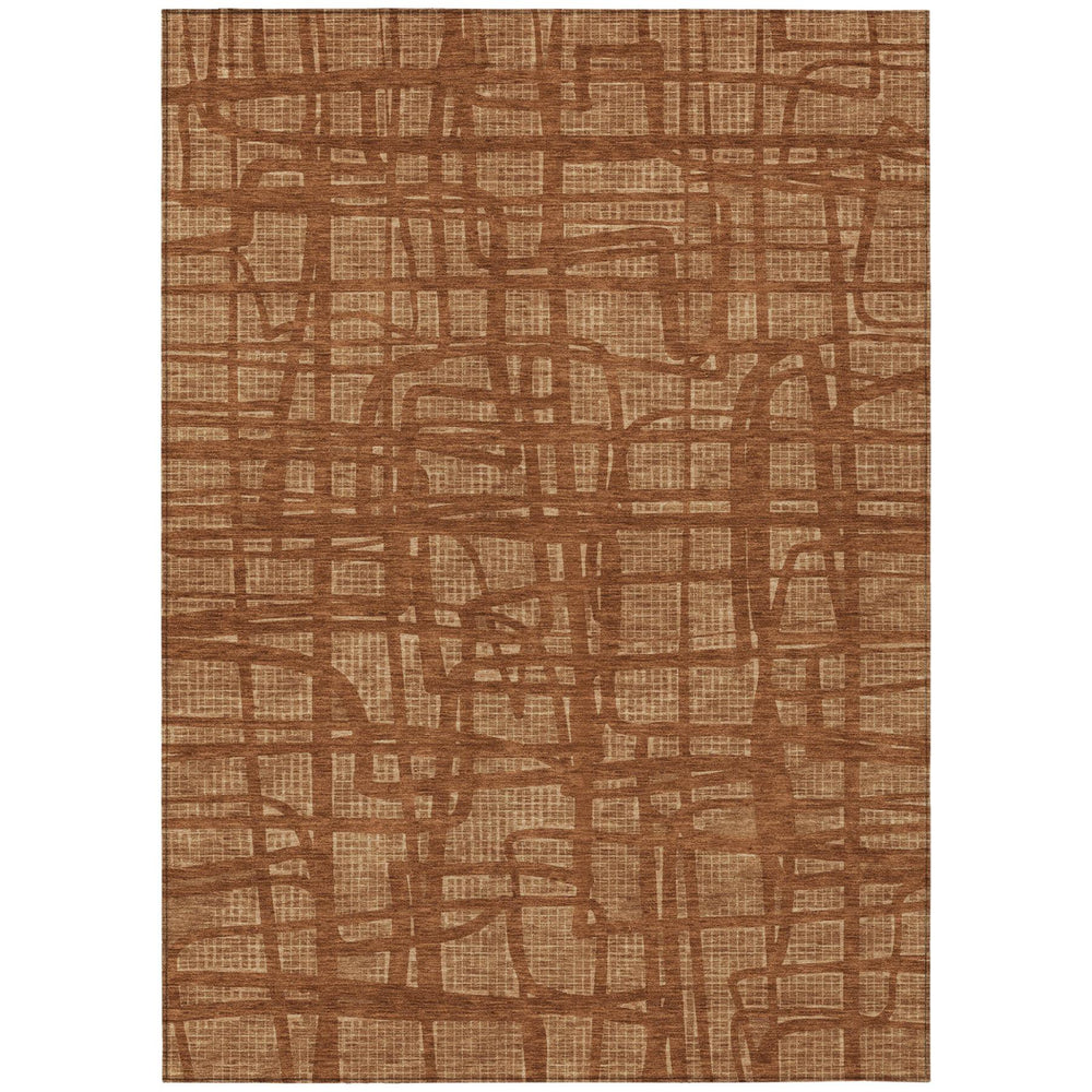HomeRoots 9x12 Abstract Polyester Area Rug Washable Bold Copper Tones for Patio or Living Room 727253