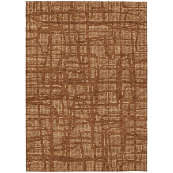 HomeRoots 9x12 Abstract Polyester Area Rug Washable Bold Copper Tones for Patio or Living Room 727253